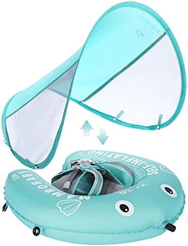 Mambobaby Baby Swim Float with Canopy, Non-Inflatable Solid Baby Float, Upgrade Soft Skin-Friendly Material Infant Swim Float