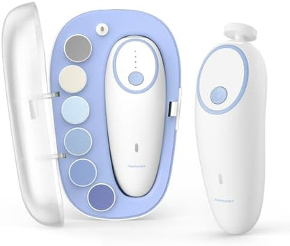 Momcozy Baby Nail File Electric, Gentle Baby Nail Trimmer Electric, Baby Nail Clipper with Night Light, 7 Grinding Head Replacement Pads, Green