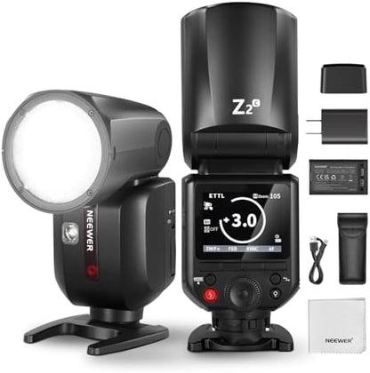 NEEWER Z2PRO-C 2.4G TTL Round Head Flash Speedlite Compatible with Canon, Wireless Compatible with Godox, Upgraded UI, 76Ws 1/8000s HSS, TTL/M TCM Switch, 7.2V/3000mAh Battery, 600 Full Power Flash