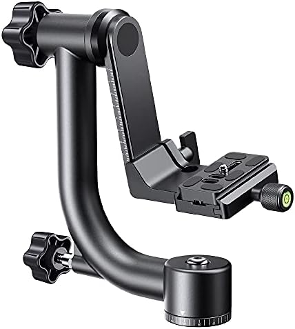 K&F Concept Professional Gimbal Head Heavy Duty Metal 360 Degree Panoramic Tripod Head with Standard 1/4'' Quick Release Plate and Bubble Level for Digital SLR Cameras Up to 20KG/44LBS