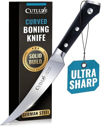 Cutluxe Curved Boning Knife – 6" Boning Knife for Meat Cutting, Fillet Knife – High Carbon German Steel, Full Tang & Ergonomic Handle Design – Artisan Series
