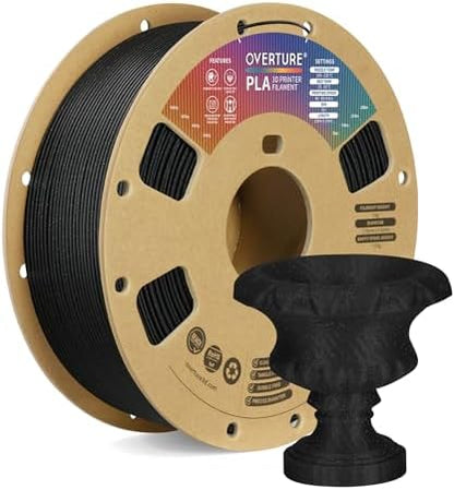 OVERTURE PLA Filament 1.75mm PLA 3D Printer Filament, 1kg Cardboard Spool (2.2lbs), Dimensional Accuracy +/- 0.02mm, Fit Most FDM Printer (Black 1-Pack)