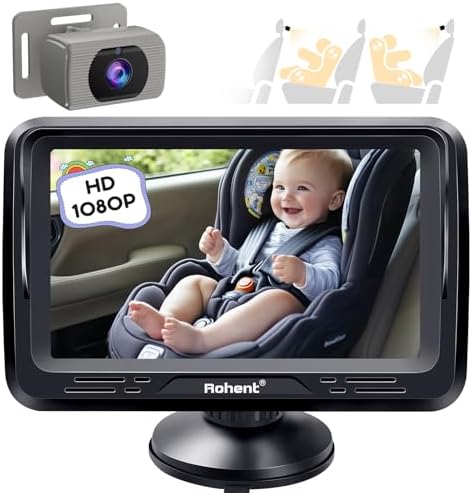 Rohent Baby Car Camera HD 1080P - Rear-Facing Infant Monitor with Night Vision Car Camera for Baby 150° Wide-Angle Lens Anti-Glare Screen Easy Install 360° Adjustable Display