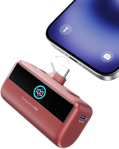 INIU Compact Portable Charger, 5500mAh Power Bank with Build-in USB-C Connector, 22.5W PD Fast Charging Powerbank, Family Flight Cruise Ship Essential Phone Charger for iPhone 16 15 Samsung, Orange