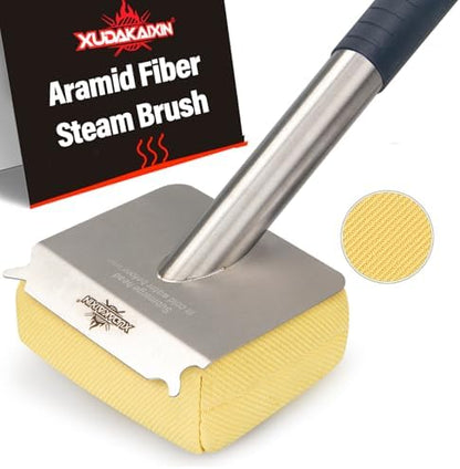 XUDAKAIXIN Grill Brush Bristle Free,BBQ Replaceable Scraper Cleaning Head,Safe Grill Accessories for Cast Iron Grates/Porcelain/Weber Gas/Charcoal Grill,Grill Brush for Outdoor Grill-Yellow