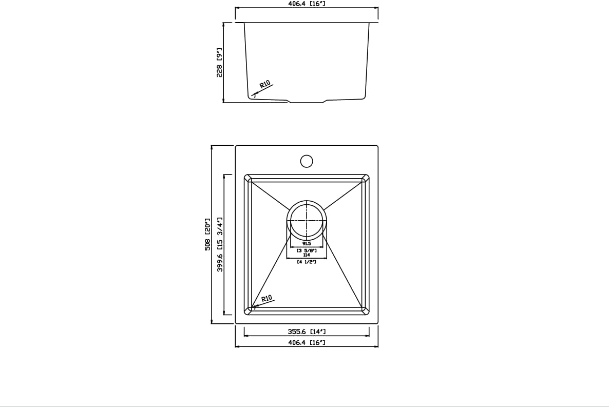 Yutong 16" x 20" Top-Mount/Drop in SS304 Stainless Steel Kitchen Black Sink Single Bowl Without Grid