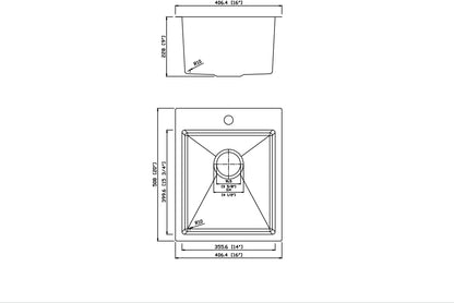 Yutong 16" x 20" Top-Mount/Drop in SS304 Stainless Steel Kitchen Black Sink Single Bowl Without Grid