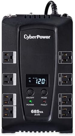 CyberPower CP825AVRLCD Intelligent LCD UPS System, 825VA/450W, 8 Outlets, AVR, Compact