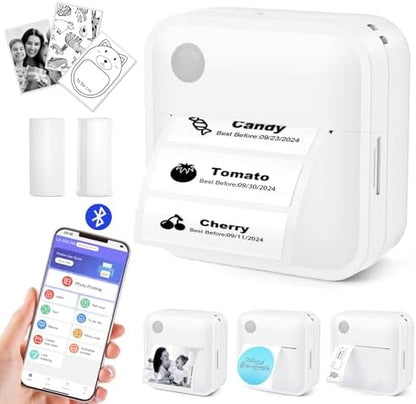 Label Maker Machine with Tape - Thermal Label Printer Bluetooth Label Maker Machine, Mini Printer Sticker Maker for Home, Kitchen, School, Office Organization with 2 Rolls Paper (Green)