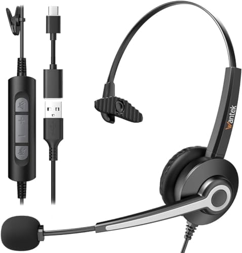 Wantek USB Headsets with Microphone for PC, Stereo Computer Headset with Mic Noise Reduction & in-line Control, 3.5mm/USB Wired Headphones, PC Headset with Mute for Zoom Skype Webinar Office