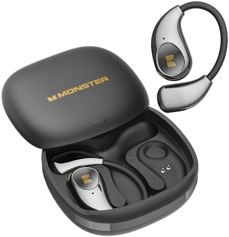 Monster Open Ear AC510 Earbuds, Bluetooth6.0 Wireless Earbuds, Stereo Sound Ear Buds with AI Intelligent Noise Reduction, Type-C Charging, Touch Control, 30H Playback, IPX6 Waterproof Earphones(Black)