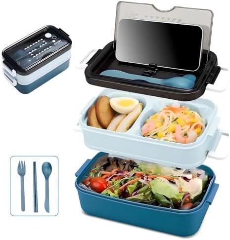 Bento Box, Lunch Box for Adult, Compact Bento Box Set- 2-Layer Stackable Lunch Box with Utensils, Leak-Proof and Durable Food Container for Work, Picnic, and Travel (Pink)