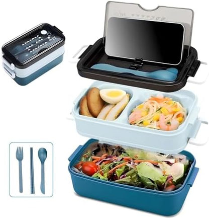 Bento Box, Lunch Box for Adult, Compact Bento Box Set- 2-Layer Stackable Lunch Box with Utensils, Leak-Proof and Durable Food Container for Work, Picnic, and Travel (Pink)