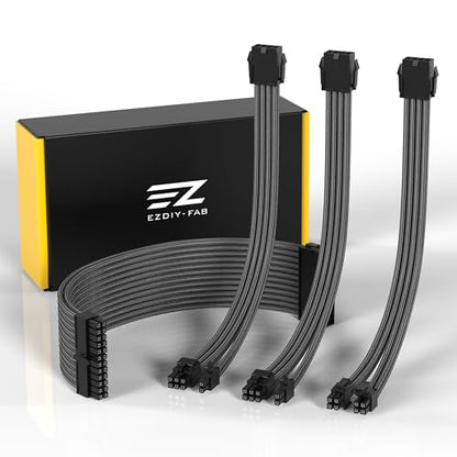 EZDIY-FAB PSU Extension Cable Sleeved Custom Mod PC Power Supply Cable, Soft Nylon Braided with Comb Kit 24PIN/8PIN to 6+2Pin/ 8PIN to 4+4PIN-30CM 300MM - All White Edition