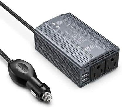 BESTEK Power Inverter DC 12V to AC 110V - 300W Car Plug Adapter Outlet with 4.8A Dual USB Fast Charging Port - Car Charger Cigarette Lighter Adapter for Phone, Laptop on Road Trip - Aluminum Housing