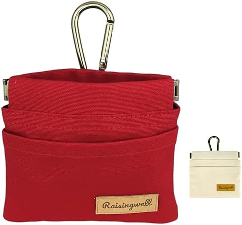 Raisingwell Dog Treat Pouch, Black Pocket Sized Pet Training Pouch, Cotton Fabric, Hand Free Dog Walking Bag with Carabiner, Self-Closing Pet Feed Snack Reward, for Pet Puppy Travel or Outdoor Use