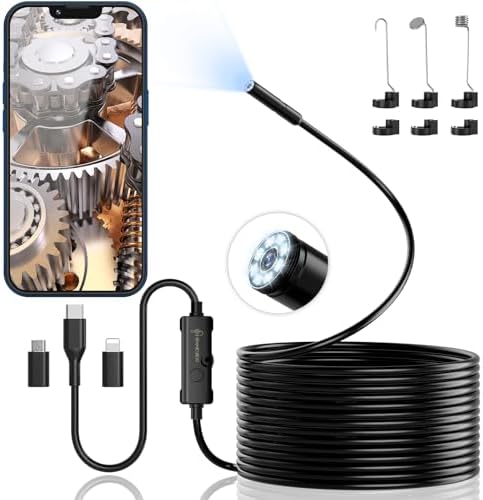 Endoscope Camera with Light, Ennovor 1920P HD, Endoscope Inspection with 8 Adjustable LED Lights, Borescope with Flexible Rigid Snake Camera, IP67 Waterproof and No WiFi Required, for Android iOS