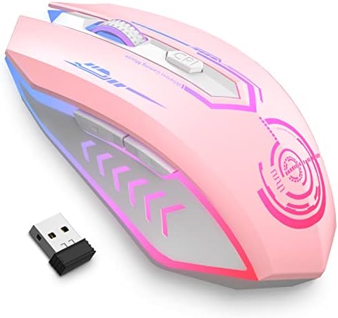 Wireless Gaming Mouse Up to 10000 DPI, UHURU Rechargeable USB Wireless Mouse with 6 Buttons 7 Changeable LED Color Ergonomic Programmable MMO RPG for PC Laptop, Compatible with Windows Mac