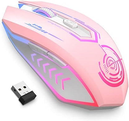 Wireless Gaming Mouse Up to 10000 DPI, UHURU Rechargeable USB Wireless Mouse with 6 Buttons 7 Changeable LED Color Ergonomic Programmable MMO RPG for PC Laptop, Compatible with Windows Mac