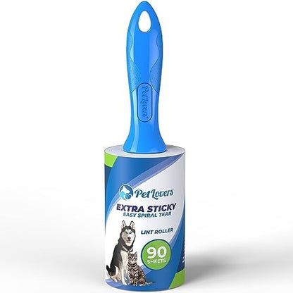PetLovers Extra Sticky Lint Roller Mega Value Set for Pet Hair Removal, Dog and Cat Lint Remover (1 Pack Reusable)