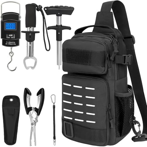 THKFISH 7 Pcs Fishing Tool Kit, Fishing Backpack with Fishing Pliers Tackle Kits, Fish Hook Remover Tools, Fish Plier with Sheath and Tool Lanyards, Digital Fishing Weight Scale