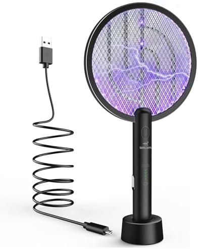 PALONE Bug Zapper Racket, 4000V Electric Fly Swatter, 2 in 1 Electric Zapper with USB Rechargeable, Fly Zapper for Kitchen, Home, Garden