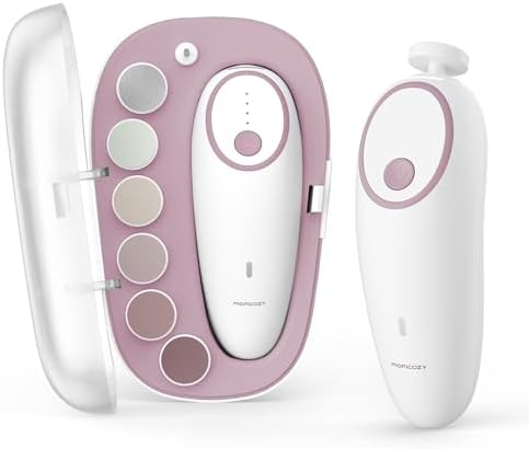 Momcozy Baby Nail File Electric, Gentle Baby Nail Trimmer Electric, Baby Nail Clipper with Night Light, 7 Grinding Head Replacement Pads, Green