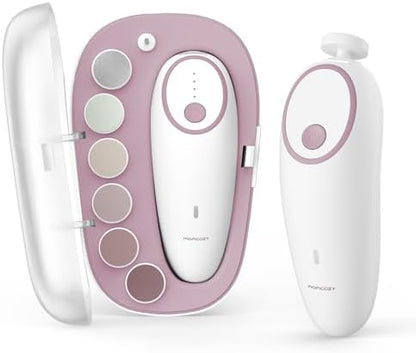 Momcozy Baby Nail File Electric, Gentle Baby Nail Trimmer Electric, Baby Nail Clipper with Night Light, 7 Grinding Head Replacement Pads, Green