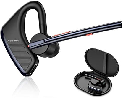 Bluetooth Headset V5.2 New Bee Bluetooth Earpiece CVC8.0 Dual Mic Noise Cancelling Wireless Handsfree 24Hrs Talktime Driving Headset with Mic Mute for iPhone Android Smartphone Business Office
