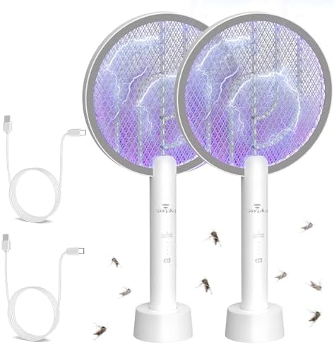 Gooqand Bug Zapper Racket, 2 in 1 Electric Fly Swatte with 3 Layer Safety Mesh, 4000V Fly Zapper with USB Rechargeable, Indoor Outdoor Fly Racket for Bedroom, Kitchen, Camping