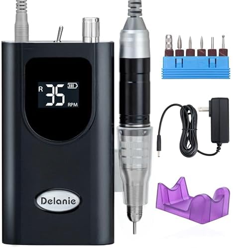 Delanie Professional Nail Drill High Torque 35000 RPM Rechargeable Portable Electric Nail File for Acrylic & Gel, High Speed, Low Heat, Low Vibration, Rose Gold
