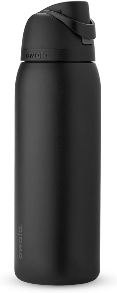 Owala FreeSip Insulated Stainless Steel Water Bottle with Straw for Sports and Travel, BPA-Free, 24-oz, Very, Very Dark