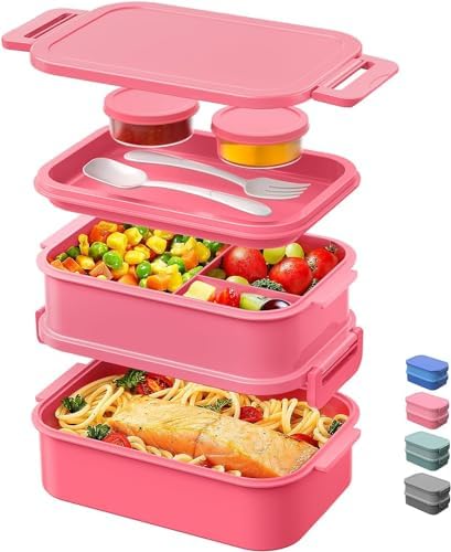 JSCARES Lunch Box Adults Bento Box - All-in-One Stackable 74 OZ Lunch Box Containers for Adult Large Bento Box with Fork Spoon Sauce Boxes, Leakproof Lunchbox for Work School Dining Out (Green)