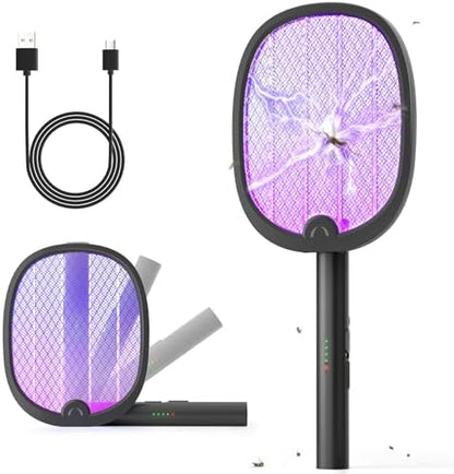 YISSVIC Bug Zapper Racket 4000 Volt Electric Fly Swatter Fly Zapper Dual Modes with Attractant Light Rechargeable Black 2 Pack