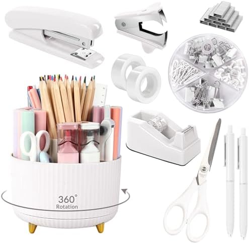 SKYDUE Office Desk Accessories 10PCS, White Office Supplies Set