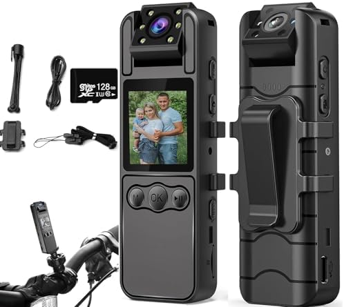 1080P Body Cameras with Audio and Video Recording| 180° Rotating Lens | 6-8HR Battery | Night Vision | 64GB SD Card | 1.3" LCD | Portable Security Cam for Police, Law Enforcement, Outdoors & Meetings