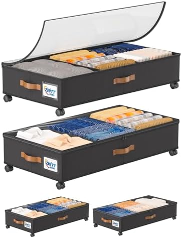 Under Bed Storage Bins | Foldable Clothes Organizer | Shoe Storage Container | Bedroom Furniture Storage | Rolling Under Bed Storage - PuriLite