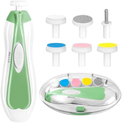 Qunlions life Electric Nail File Drill for Baby, No Sharp Claws Hurt, 6 in 1 Safety Cutter Trimmer Clipper for Toes and Fingers (Blue)