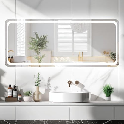 Lmsedf 24" x 32"Rectangle LED Bathroom Mirror with Lights, Backlit & Front Lighted, Wall-Mounted Vanity Mirror 3000K/4000K/6000K, Memory Functions, Anti-Fog, Dimmable Smart Mirror