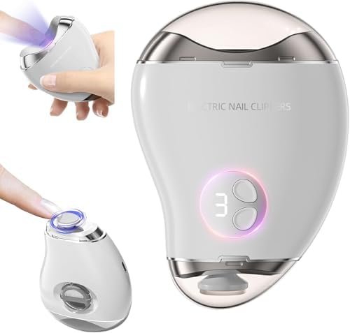 Electric Nail Clipper with 3 Speed Levels 2 in 1 Electric Polishing Automatic Nail Clippers Automatic Electric Nail Clipper with Polishing Toe Nail Clippers for Thick Nails for Seniors (White)
