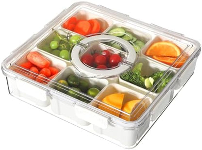 Taiuloo Divided Serving Tray with Lid & Handle, Airtight 6 Compartment Snackle Box Charcuterie Container, Fridge Organizer Bins, Food Storage Container Veggie Tray for Snack, Fruit, Salad, Nut