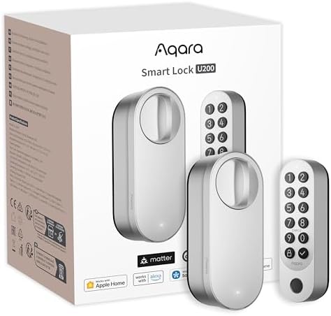 Aqara Smart Lock U200 (Fingerprint Keypad Included), Matter Over Thread, Keyless Entry Door Lock with Apple Home Key and Rechargeable Battery, Supports Apple Home, Alexa and SmartThings, Black
