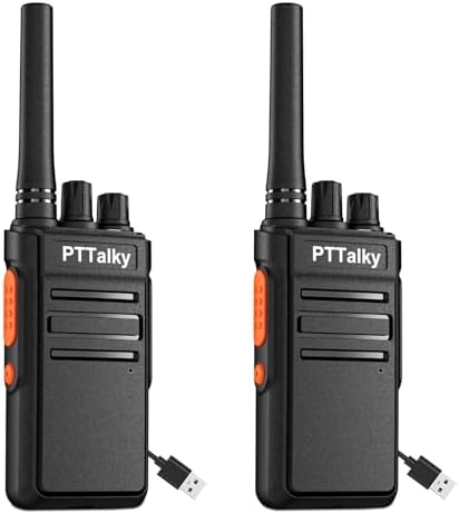 PTTalky FR1 Walkie Talkies for Adults Long Range, Rechargeable 2-Way Radio Walkie Talkie with Charge Cable Charger Dock for Hunting Commercial Cruises (2 Pack)