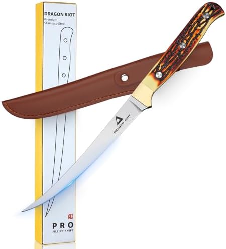 DRAGON RIOT Fillet Knife 7.5 inch Professional Boning Knife for Filleting Japanese Stainless Steel Fish Knife with Ergonomic Handle Super Sharp Fish Filleting Knife for Meat Poultry Cutting