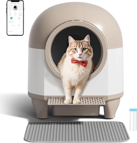 VICTONE Self Cleaning Cat Litter Box with App Control Support Safety Protection, 90L Automatic Cat Litter Box for Multiple Cats with A Complimentary Garbage Bag (Brown)
