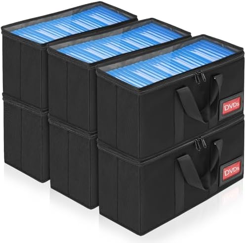 4 Pack-DVD Storage Boxes, PVC Clear Lid, DVD Case Holder Organizer with Index Labels-15.4"x 5.5"x 7.9" DVDs Storage Holder Bags for DVDs, CDs, Video Games, Books, Each Hold up to 25 DVDs Jewel Cases