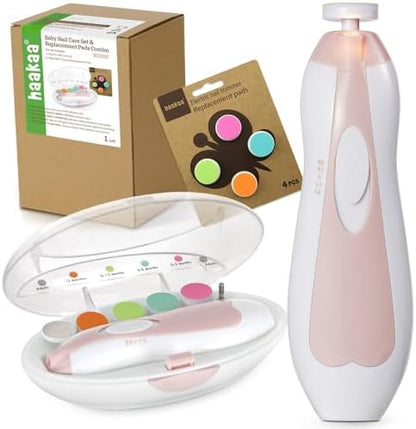 haakaa Baby Nail Trimmer Electric Baby Nail Clippers Kit for Newborn, Toddler or Adults Fingernails and Toenails Care, Baby Nail Care Set & Extra 4 Replacement Pads Combo - Acorn