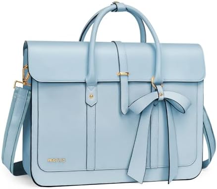 MOSISO Laptop Bag for Women, PU Leather Laptop Shoulder Bag Convertible Backpack, Work Travel Computer Bag with Bowknot - PuriLite