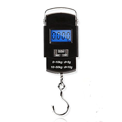 [Backlit LCD Display] Electronic Balance Digital Fishing Hook Hanging Scale 110lb/50kg 10g for luggage weighing, family shopping, fishing and other outdoor activities 2 AAA Batteries Included (Circular)