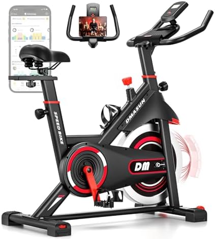 DMASUN Exercise Bike, Silent Magnetic Resistance Stationary Bike for Home with App Compatible, 330 LBS Capacity, Indoor Bike with Comfortable Seat Cushion and Tablet Holder